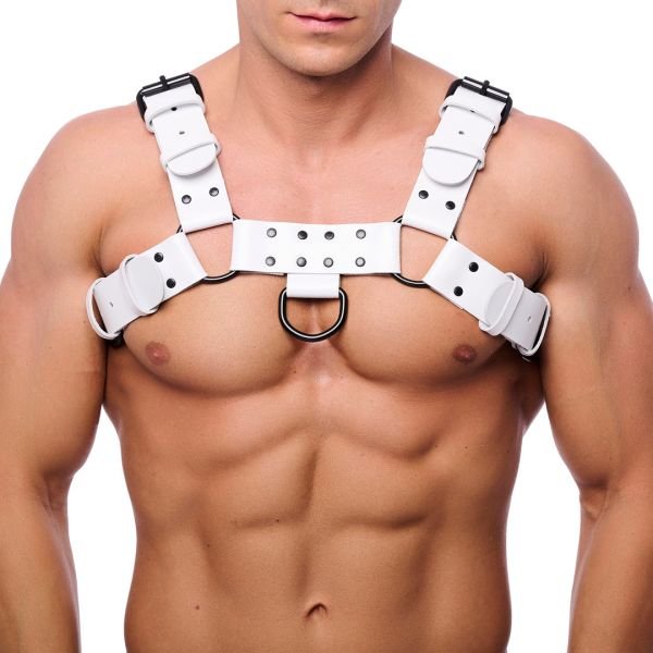 Red Leather Arnés de cuero Bulldog - L/XL - Blanco